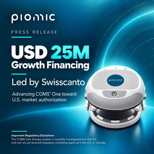 Swisscanto Leads USD 25 Million Financing as Piomic Medical Advances Toward U.S. Market Approval of the COMS® One Therapy System